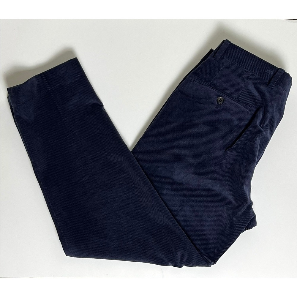 Archer‎ Corduroy Pants Mens 34 Navy Blue Handmade USA Fine Wale Stretch Trousers
